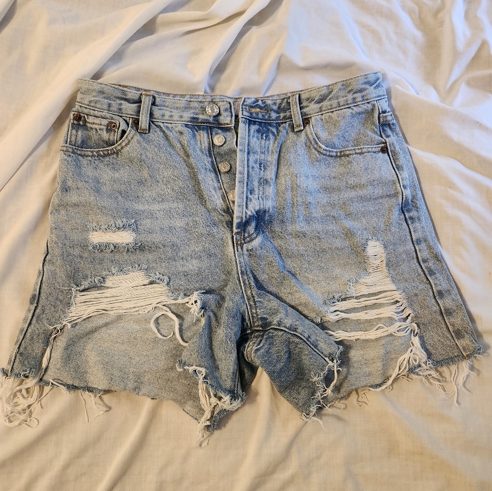 Pink Lily High Rise Distressed Denim Shorts